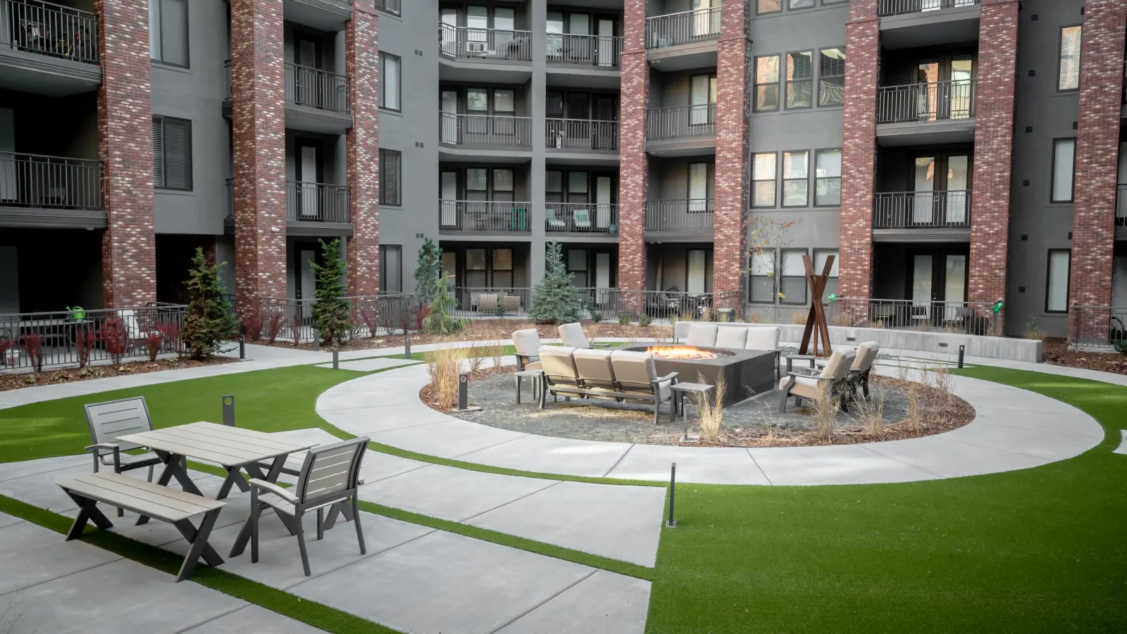 Center courtyard panorama with planted paths