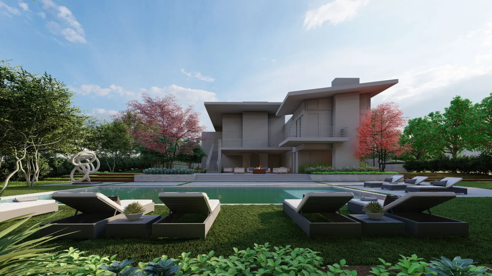 Design render of the Pine Creek luxury home and grounds (in design)