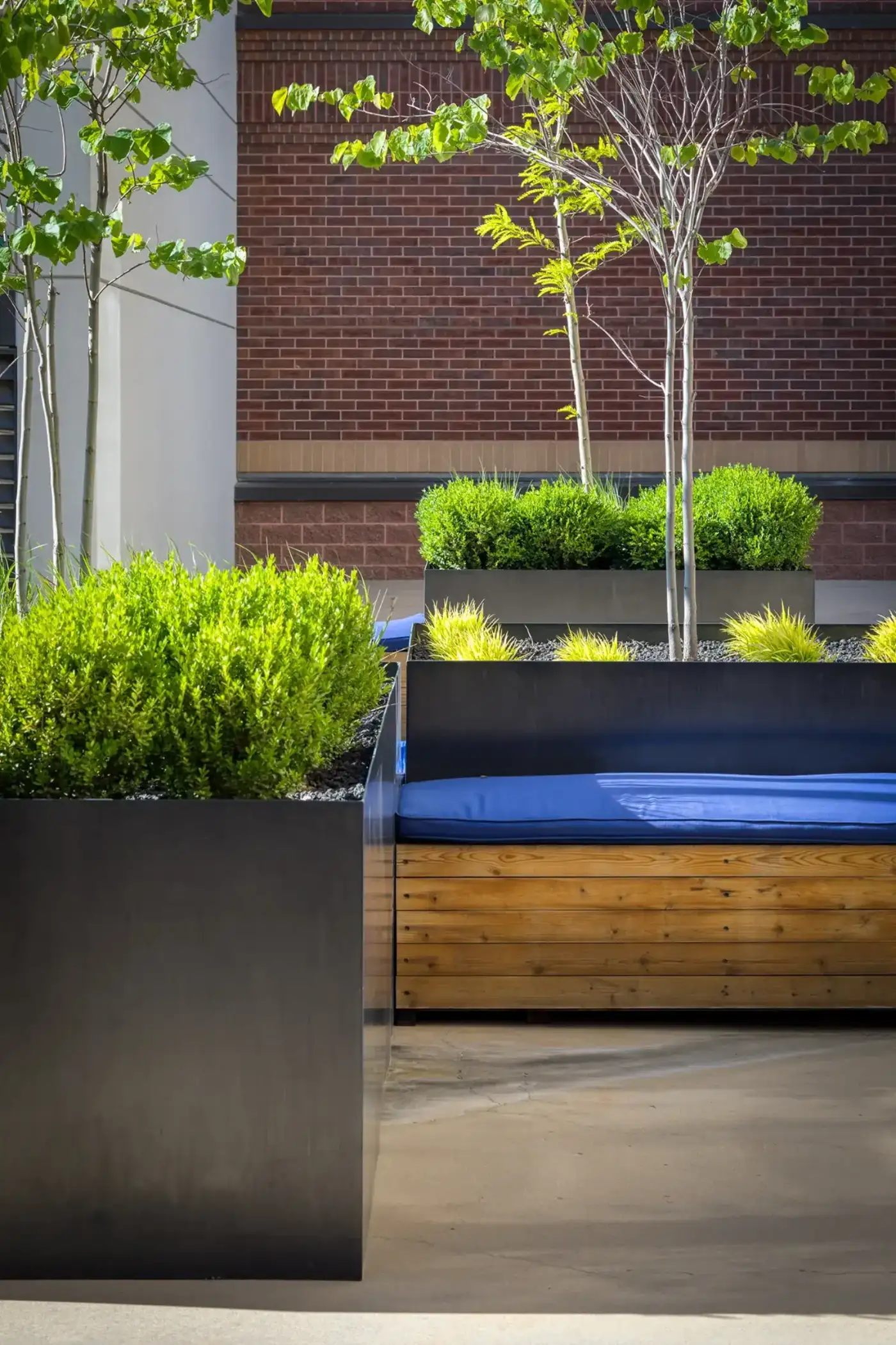 Hidden Gem rooftop deck seating zone with planters