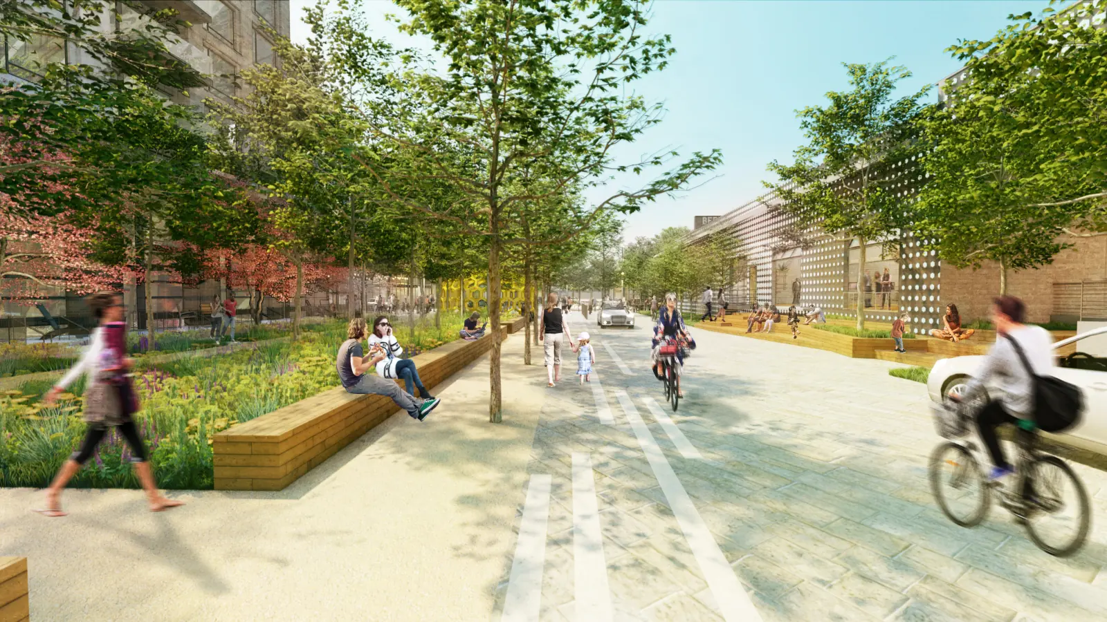 Post House district vision rendering showing coordinated buildings and outdoor spaces