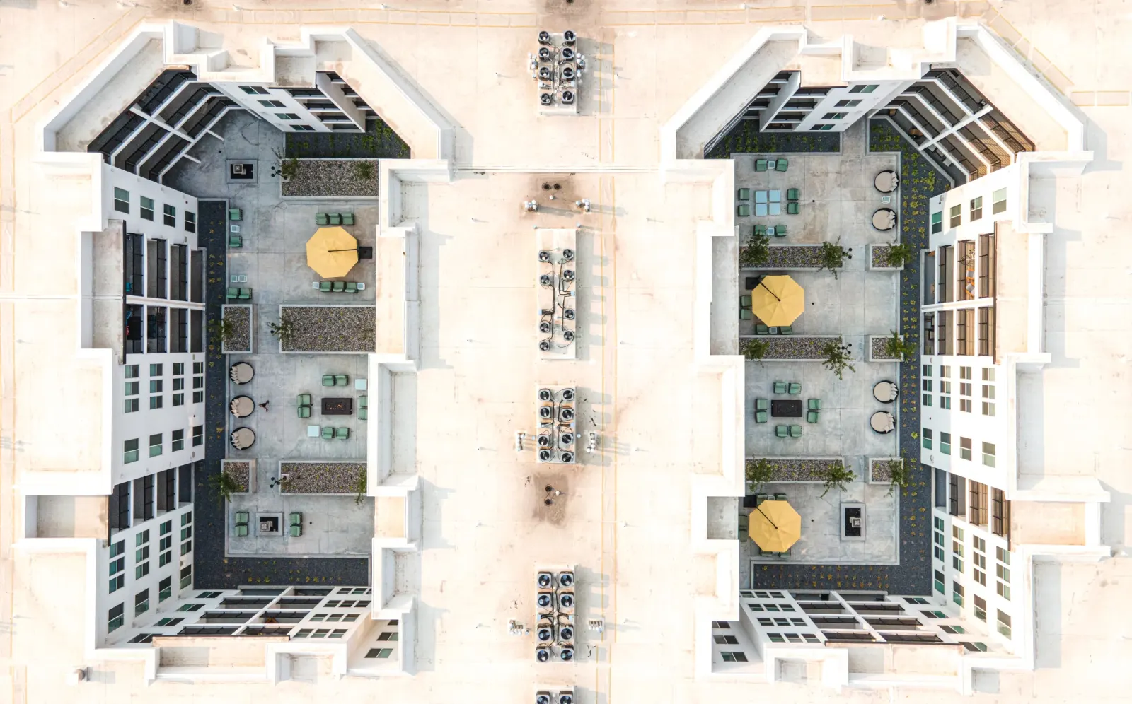 Birds-eye · rooftop and podium courtyards