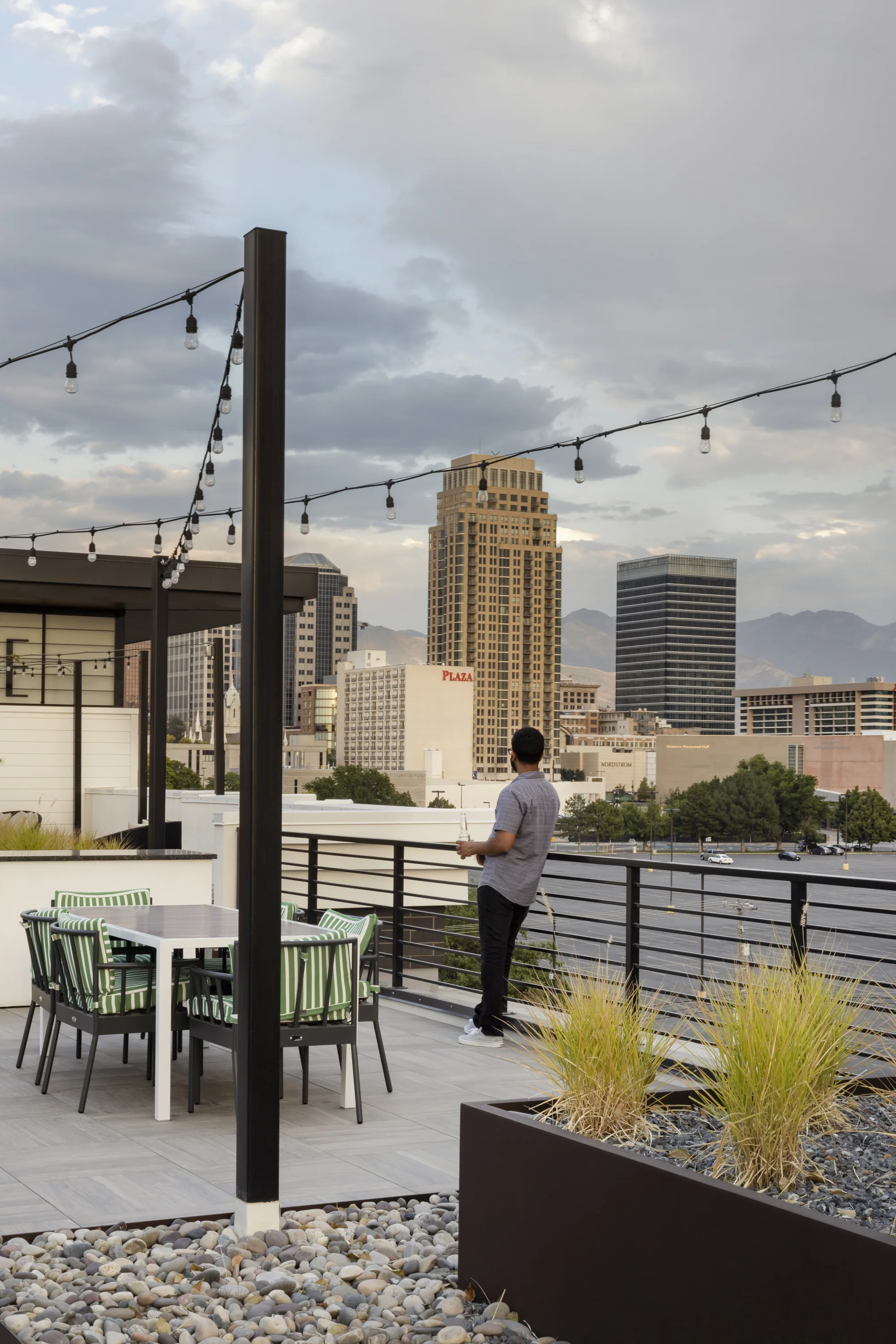 Skyhouse rooftop at twilight