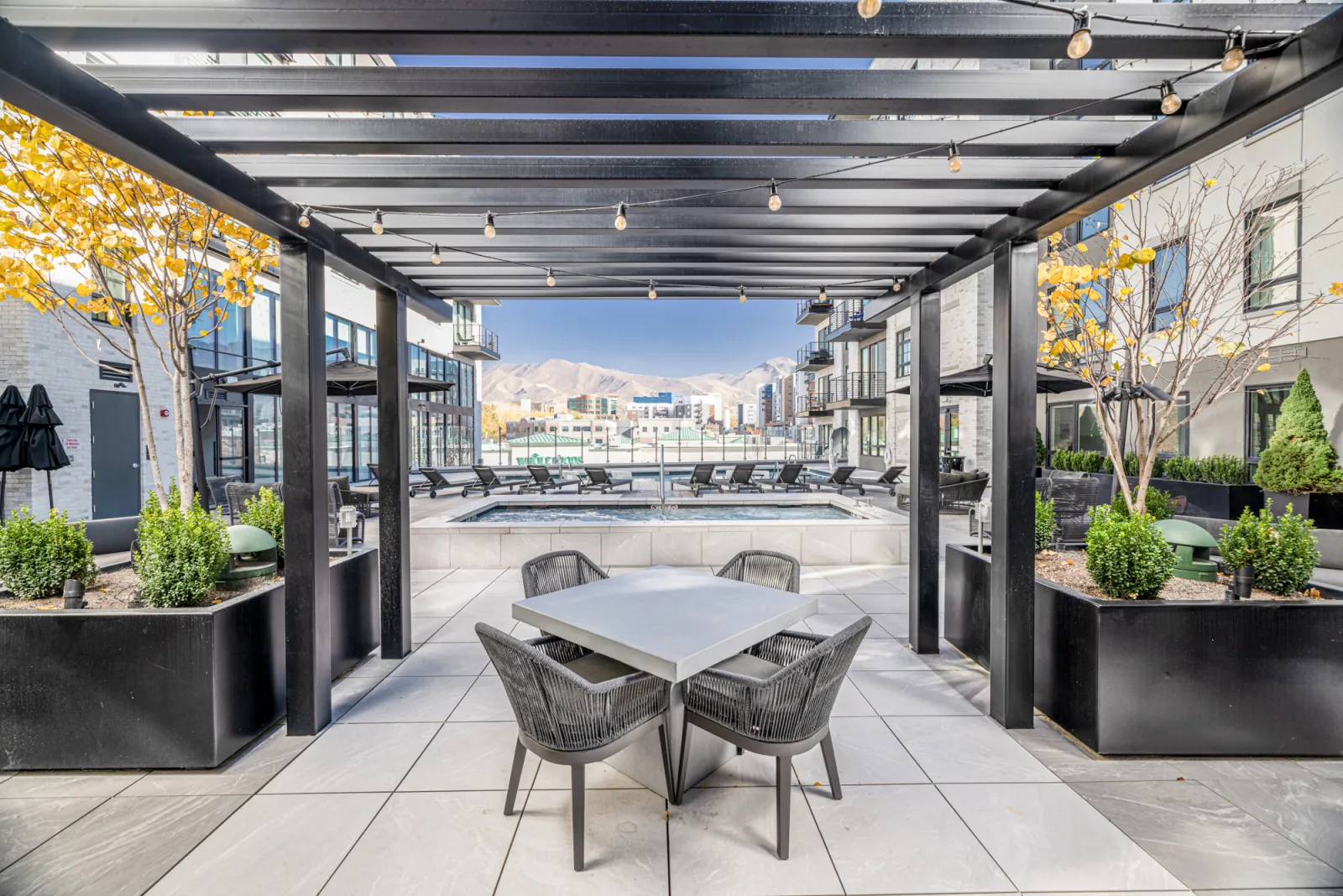 The dining pavilion and pool deck